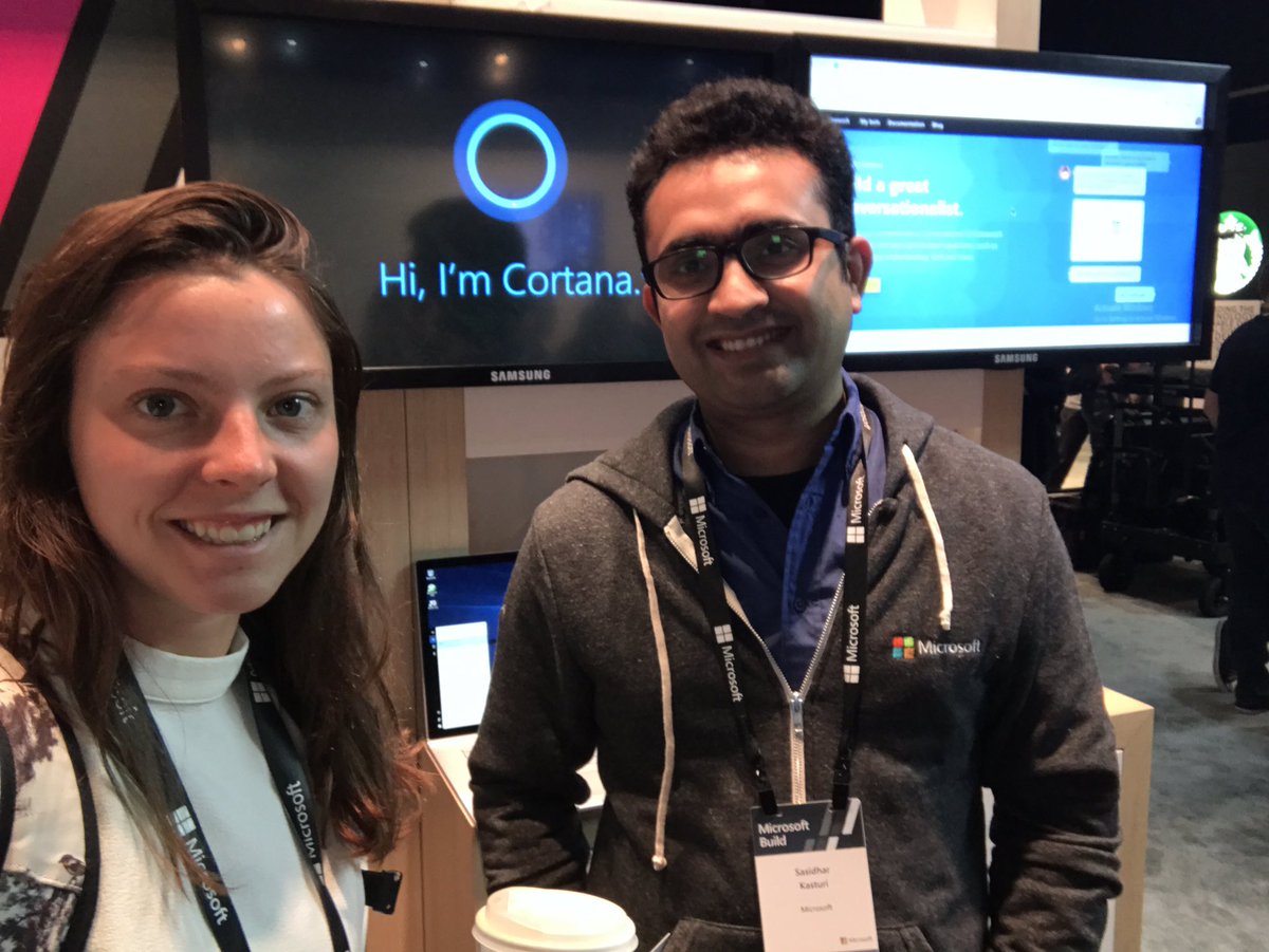 ElleForLanguage's tweet photo. Attending @MicrosoftBuild today and learning lots about @Cortana from @sasidharkasturi! Fellow #VoiceFirst folks-if you're here, let's chat! https://t.co/HZ8MLz6cnl