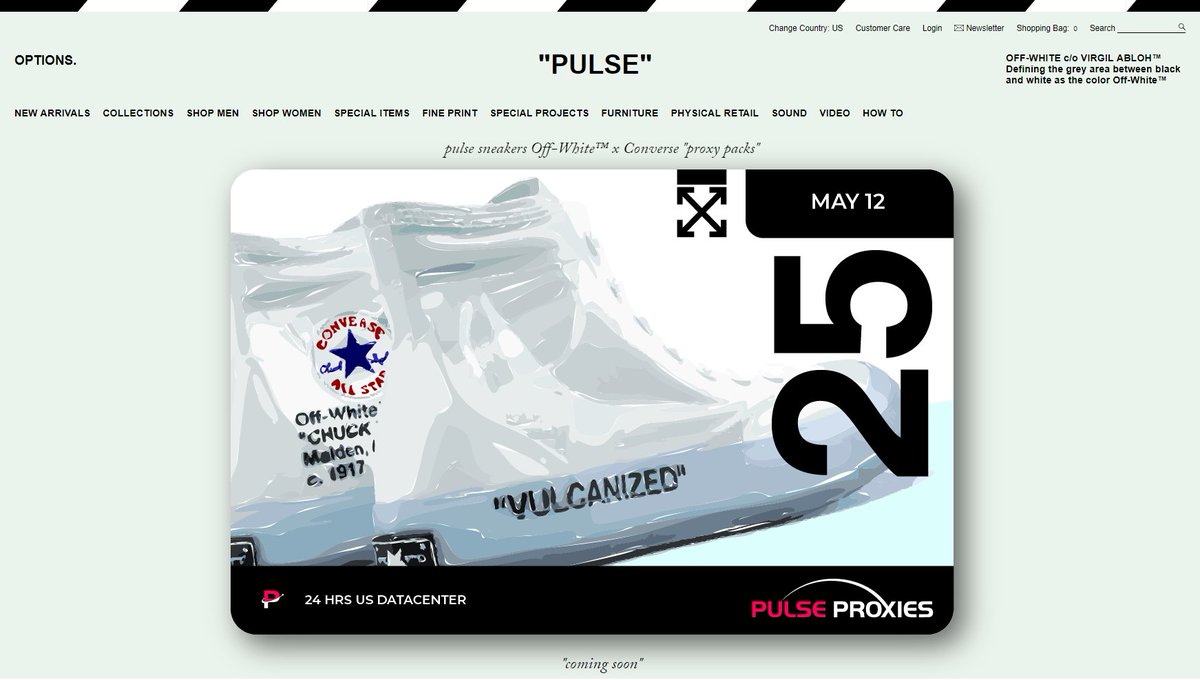 PulseProxies's tweet photo. ✖️Off-White x Converse Giveaway✖️

We're going to be dropping 200 free proxies randomly on https://t.co/Yx60aTNDyi every day up until the release on the 12th.

We're also giving away 500 proxies through twitter!

Rules:

1) Follow @pulseproxies ✅
2) Retweet 🔄

Five Winners! https://t.co/yAtidUArqB