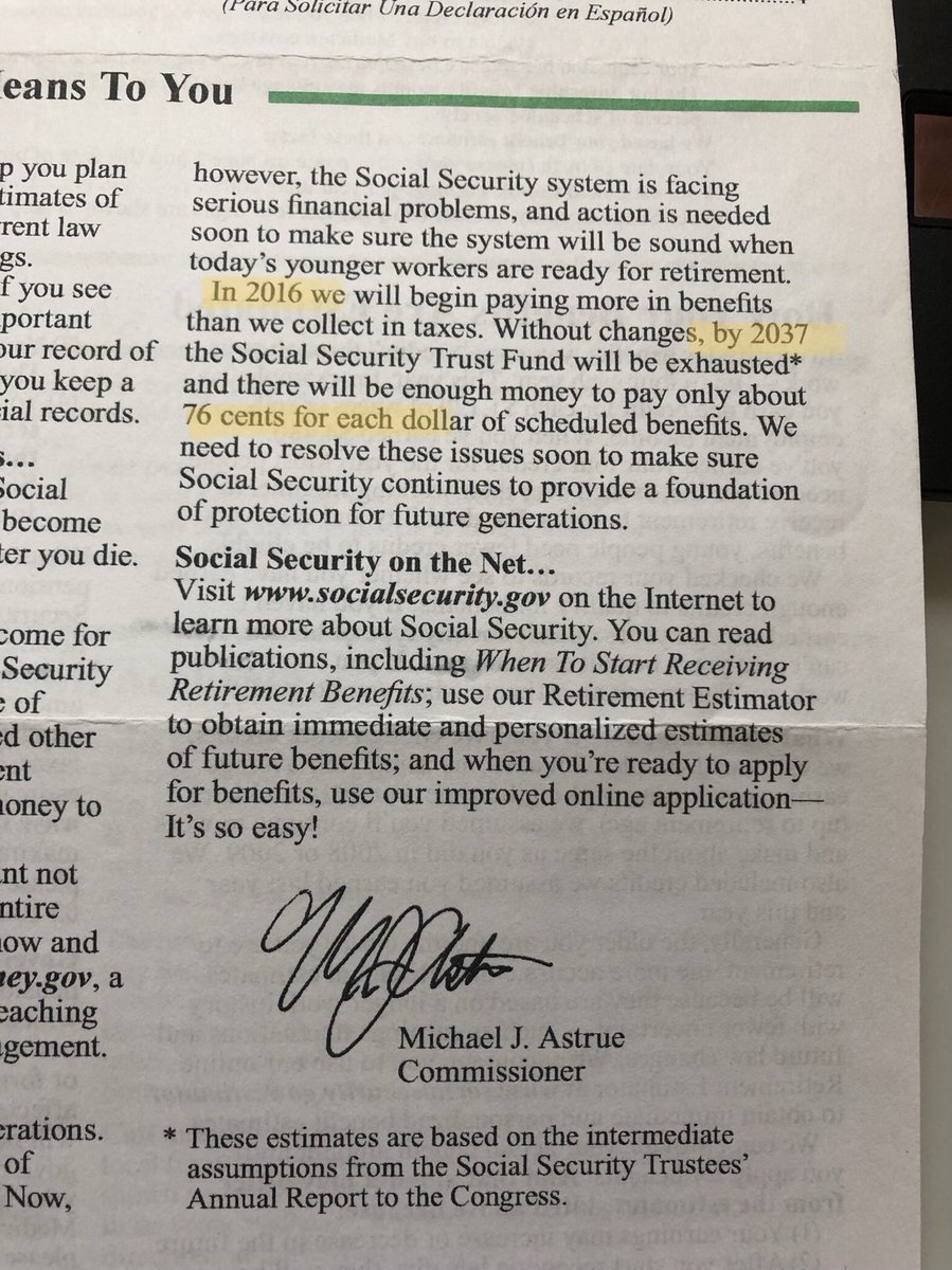 yassojos's tweet photo. Can I get a status update from this refreshingly straightforward letter I got from @SocialSecurity back in feb 2010? #socialsecurity #finlit #ssa @mymoneyblog https://t.co/hyyIm6gPoU