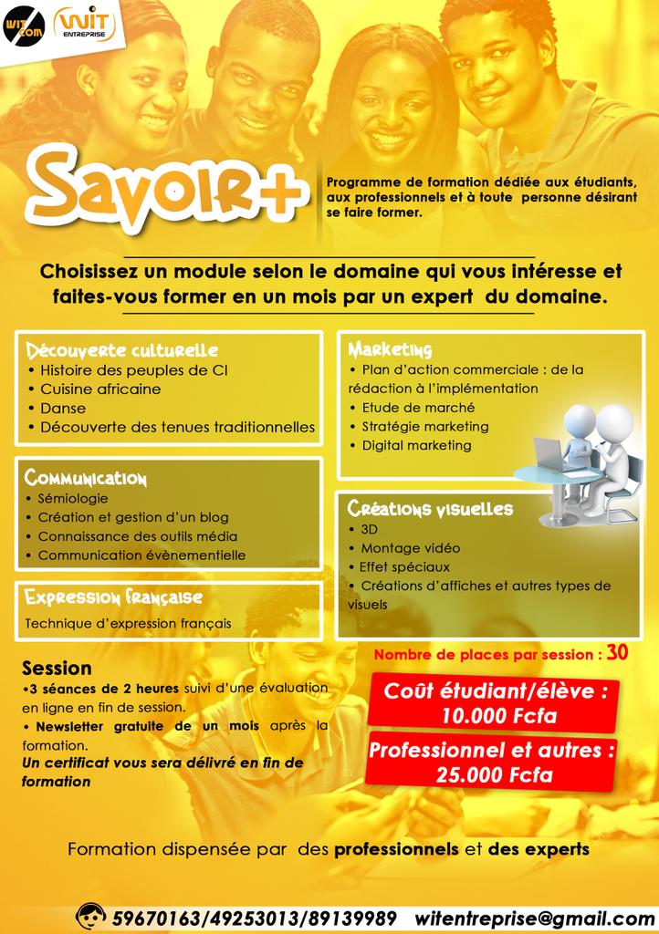 WITCOM1's tweet photo. Choisi le module de ton choix et inscrit toi pour bénéficier du savoir d'experts.
Cours se déroulant en weekend !
#Savoir+
#Boosttonpotentiel
#SachezplusSoyezdifferent https://t.co/lhkYaQ3OXB