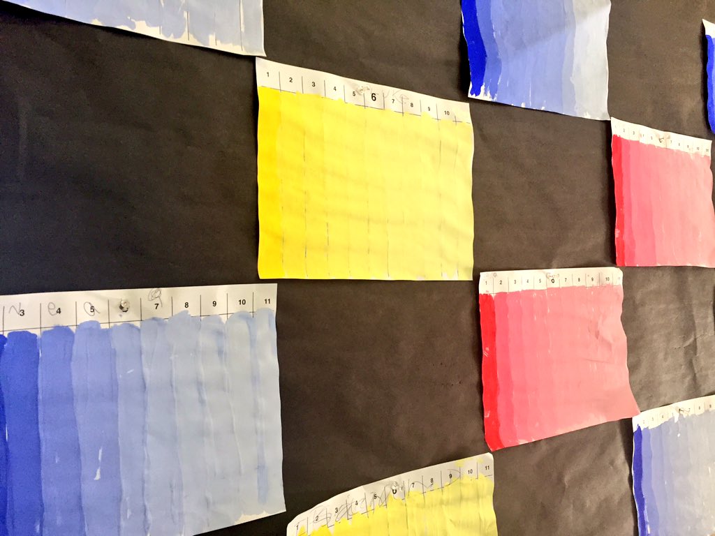 First graders at Lodestar exploring and creating color tint value charts. Color = Hue, so Hue + White = Tint, Hue + Black = Shade!  #makered #color <a href="/MakerEdOrg/">Maker Ed</a>