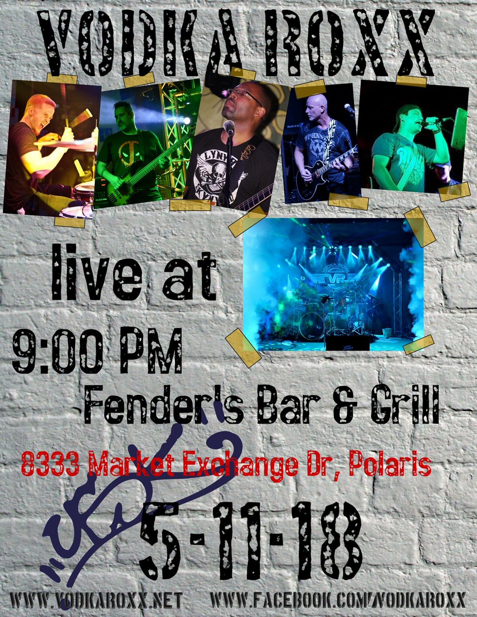 VodkaROXX's tweet photo. Check us out this Friday night, May 11th, at 9:00 PM at Fenders Bar &amp; Grill, Polaris/Westerville! https://t.co/Qk8BnUbLOo