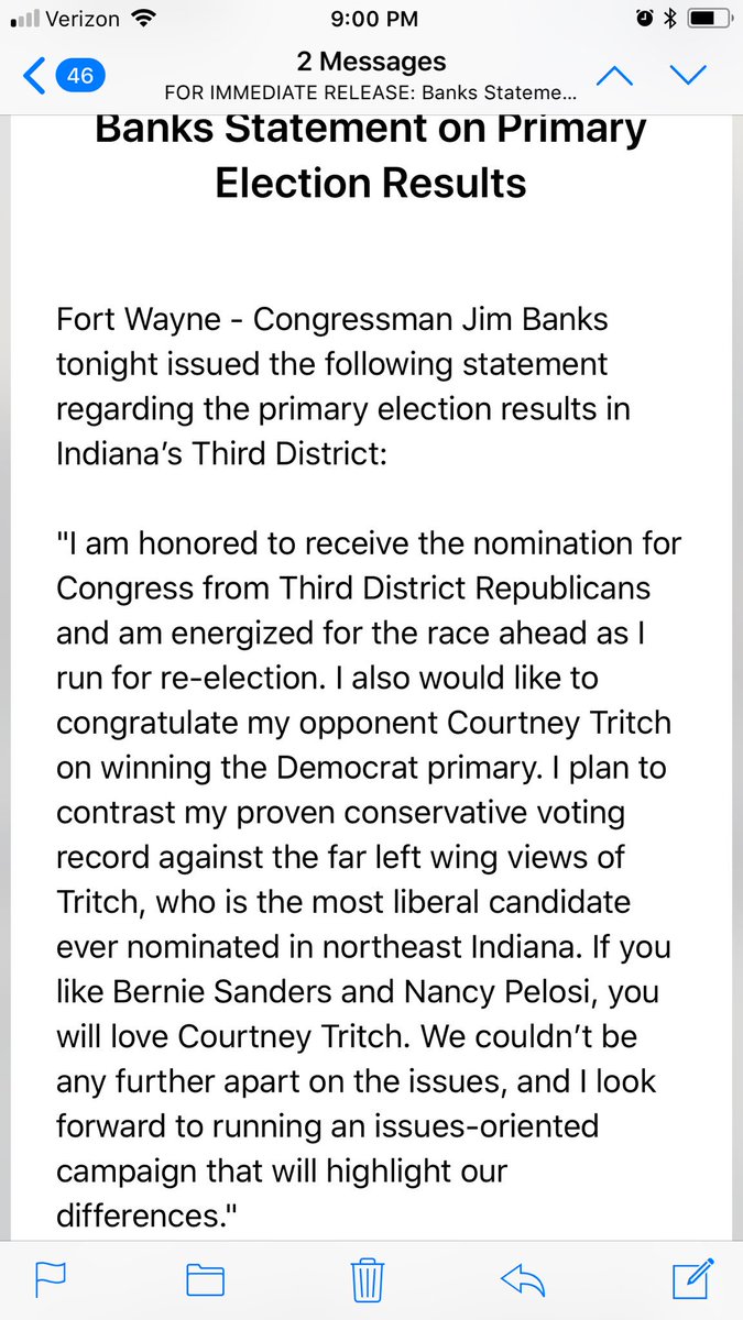 @RepJimBanks’ statement following primary results. <a href="/wane15/">WANE 15</a> #YourLocalElectionHQ
