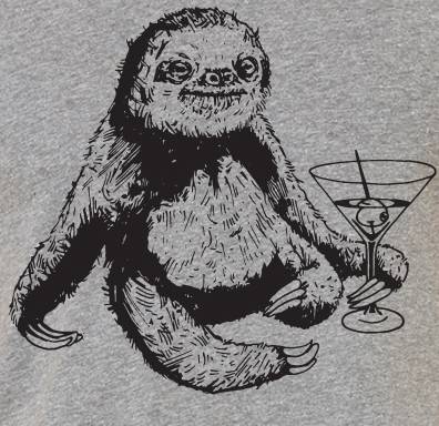 offcenterinc's tweet photo. What's not to love about a sloth? They are naturally built to hug, they're smart, they only go to the bathroom once a week, and they love martinis! Our sloth design is available here https://t.co/3cefVMRLTd #sloth #martini #slothlife #tshirt #tanktop #partyanimal #slothlove https://t.co/EUnhu0wEbY