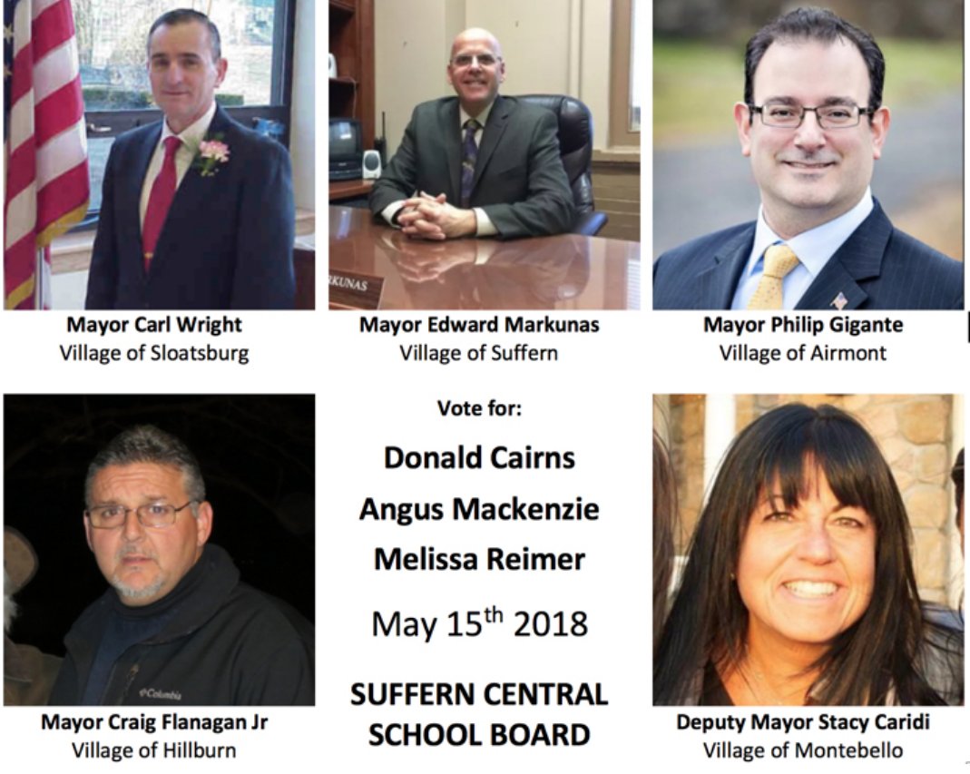 michaelcastell's tweet photo. An overwhelming majority of Mayors in the Suffern School District endorse Donald Cairns, Melissa Reimer, and Angus Mackenzie for the School Board. See https://t.co/VJf4zIcpUF https://t.co/bgU5kMmiXv