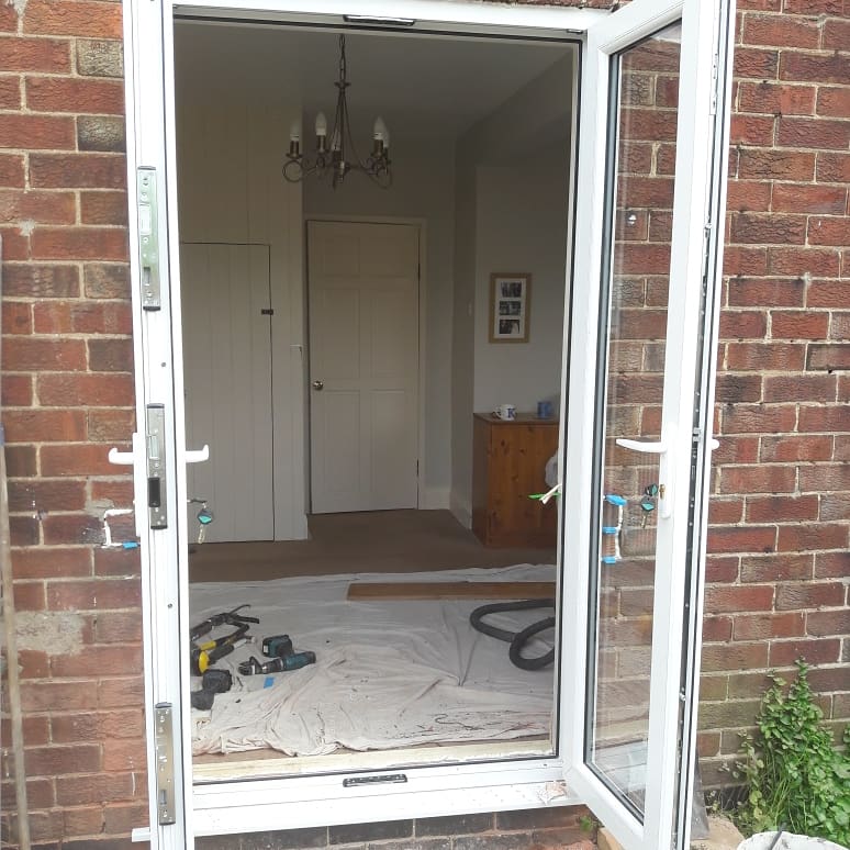 WindowSolution6's tweet photo. Today's job converted this lounge window into french doors   all plastered up skirting and window board on ready to decorate. @york_trade @SynsealTweet #perfectforthisweather🌞 https://t.co/QGXD1JhoUr