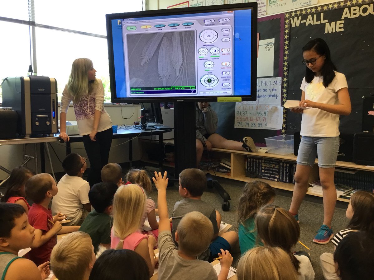 CougTeacher's tweet photo. 6th grade scientists are teaching kindergarteners about seeds using an electron microscope. Thank you @Hitachi_US @HitachiGlobal for allowing students to learn with amazing technology. #TeachImlay #Steam https://t.co/tjudKHXtTS