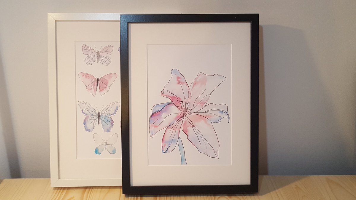 Watercolour prints ready to go on the wall. etsy.me/2JGvDKf #onmywall #shelfie #acornerofmyhome #artprint #interiordesign #flowerprint #butterfly #nationaltrust #manchester #chorlton #chorltonlife