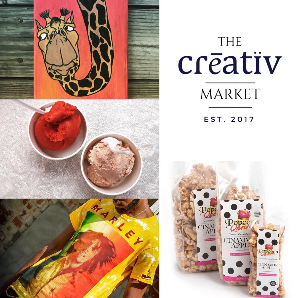 MORE VENDORS ADDED! We're so excited to have ICE CREAM from <a href="/rubyscoopsic/">Ruby Scoops</a>, POPCORN from <a href="/popcornqueens/">Popcorn Queens</a>, dope ARTWORK by #skaterryan, and custom CLOTHING by #ltdcreations at #TheCreativMarket tomorrow night! Don't miss it! TIX: TheCreativMarket.Eventbrite.com
