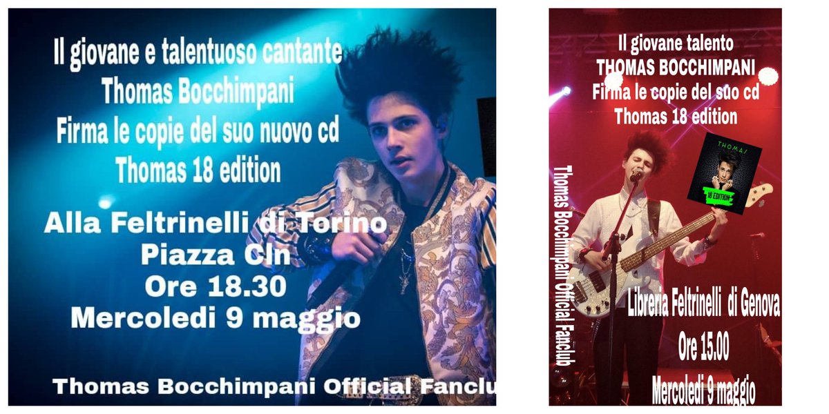 Graziel64673854's tweet photo. Domani 9 maggio @ThomasOfficial firmacopie Genova Torino #genovaeventi #torinoeventi #instoreThomas #nuovocdthomas18edition #artisti #incontraituoartista #incontrathomas https://t.co/qZEdQOPwy1