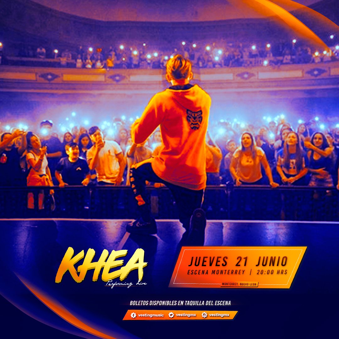 VestingMx's tweet photo. 🔥 @kheayf En Concierto 🔥 ¡No te lo puedes perder! 📣 Recibe al talento urbano del momento en #Monterrey este 21 de Junio en @EscenaMonterrey 🏠 Ya puedes adquirir tu boletos en taquillas del lugar. 🎟 #VestingMusic https://t.co/U8LBxqa3aF