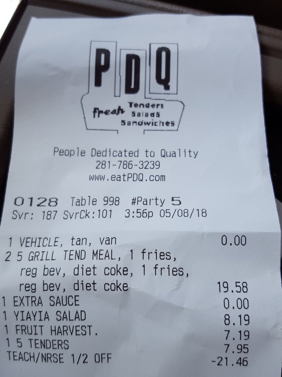 ClaudiaCWooD's tweet image. Thank you @PDQFreshFood and Mr. Wallace for such a treat for teachers; 1/2 off with I.D.. Tonight, no cooking, just #gradingpapers LOL!