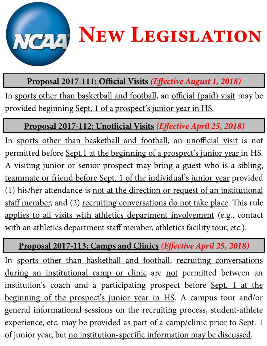 ATTENTION High School Athletes and Coaches: Familiarize yourself with new <a href="/NCAA/">NCAA</a> (Division I) rules related to recruiting visits and camps/clinics...