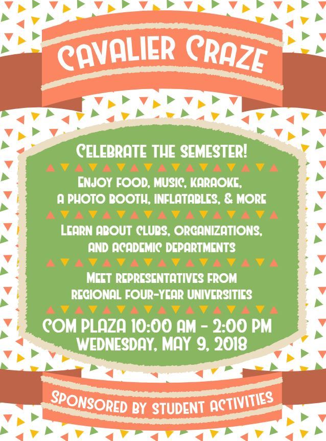 Wind down and chill out with Cav Craze this Wednesday! Food, games, music, inflatables and more!