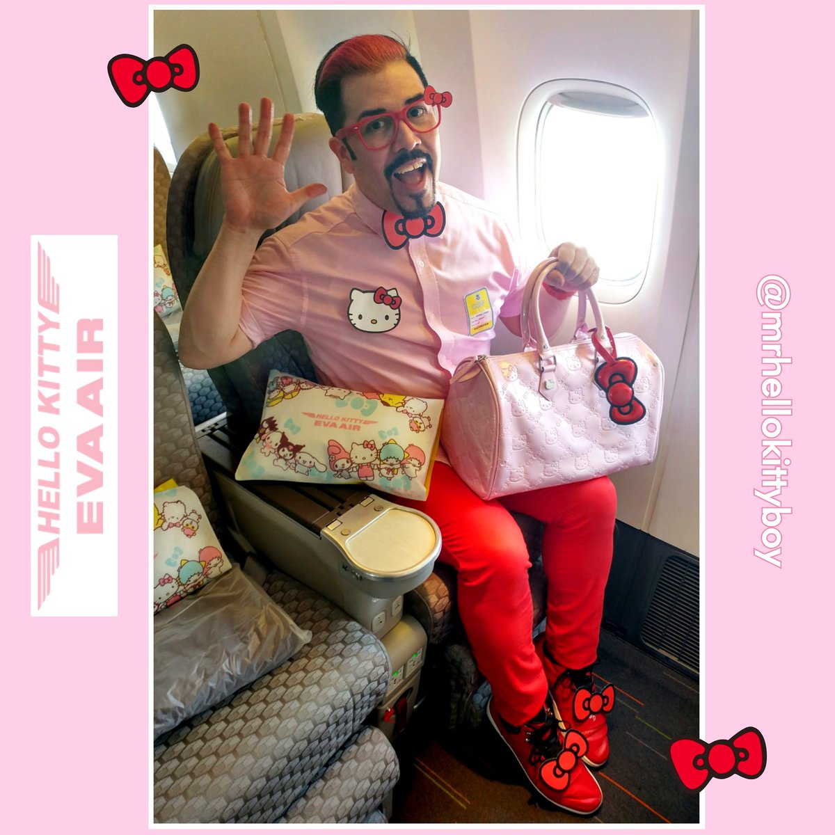 MrHelloKittyBoy's tweet photo. 😺🎀✈️🌐💗 Seated & Ready for Take-Off! From my Walk Thru Tour of @EVAAirUS #EvaAirHelloKitty #HelloKitty “Hand-in-Hand”Jet. @flyLAXairport #laxairport See https://t.co/hBmUf0VCSm for really a Fun way to Travel #LAX #flylax #EvaAir #EvaAirways #TravelwithEva #sanrio #loungefly https://t.co/2Im2J4ENzk