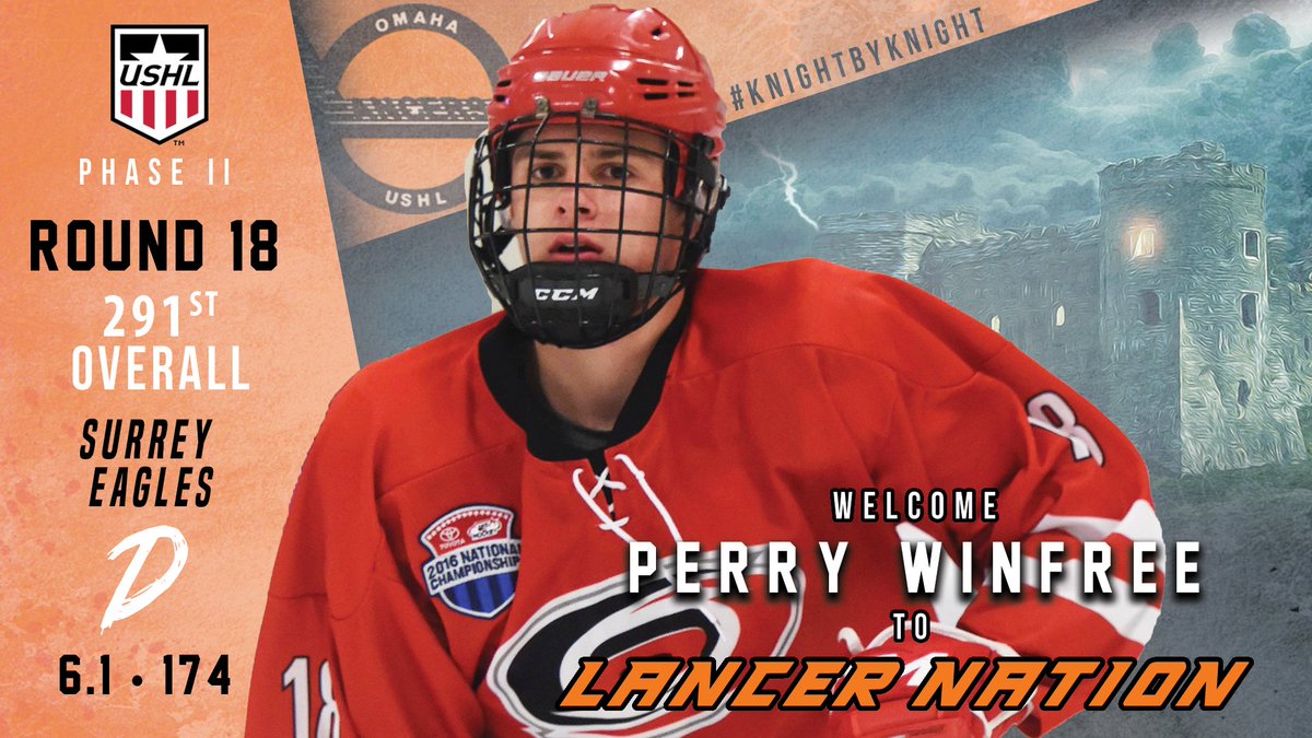 OmahaLancers's tweet photo. Lancers Draft Selection:
#USHLDraft - Phase II: 18th Round / 291st Overall
Defense - Perry Winfree
Cary, NC
#KnightByKnight π°#WhosNext https://t.co/KcOuAV5Gbe