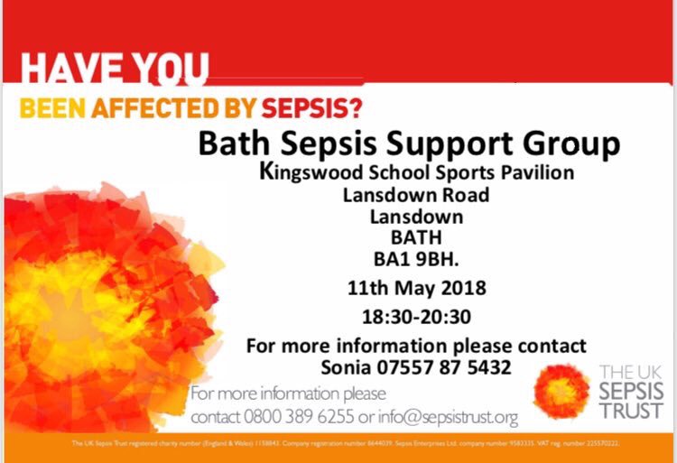 SepsisWarriors's tweet photo. Please do come along & meet us for a very informal chat & a cuppa! Looking forward to seeing some new & old friends THIS FRIDAY 11th MAY at Kinsgwood School Sports Pavilion @UKSepsisTrust #SepsisSupportGroup within #BATH @RUHBath @drlesleyjordan @larrymatthews55 @oliverbj81 https://t.co/M0EesOJksw