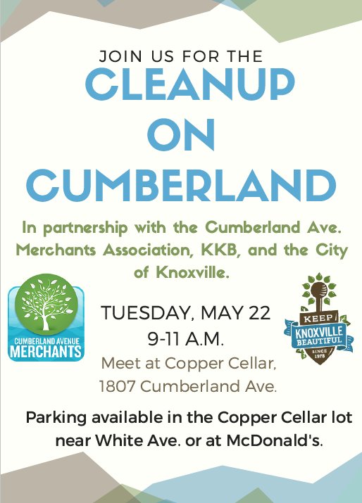 cumberlandconnect.com/cleanup-on-cum…
<a href="/KeepTNBeautiful/">KeepTNBeautiful</a> <a href="/MSL_UTK/">Office of Multicultural Student Life</a> <a href="/knoxbeautiful/">Keep Knox Beautiful</a>