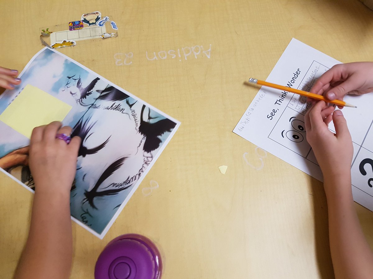 mrsrodomsky's tweet photo. So engaged in using the see, think, wonder strategy to dig deep into the story Stolen Words for our #concentus learning! #npwschool #spslearn https://t.co/EF2CeEfX3w