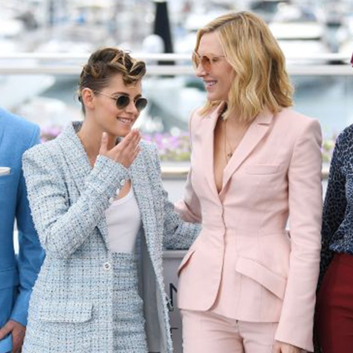 FlowHairCare's tweet photo. We are loving the fresh pant suit vibes worn by Cate Blanchett and Kristen Stewart to kick off @Festival_Cannes 2018 today! Topped off with edgy, modern locks this fashion statement is this spring’s WIN! 🌴🌴🌴 https://t.co/5qNrEOEtJn