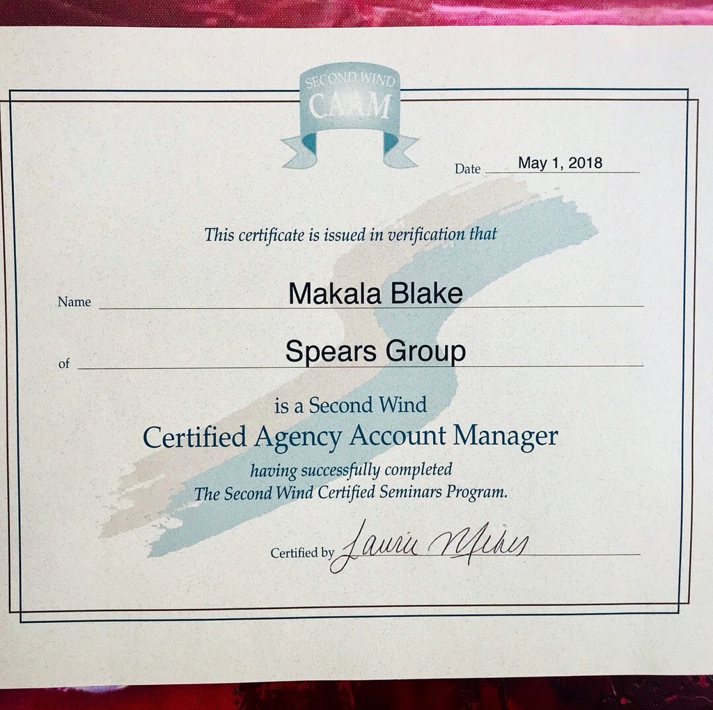 thespearsgroup's tweet photo. Congratulations to #TeamSpears PR Account Manager Makala who successfully completed the @secondwindbuzz Certified Seminars Program! Makala traveled to Chicago last month where she attended the two-day Certified Account Executive College as part of #professionaldevelopment https://t.co/0bi3zKBus6