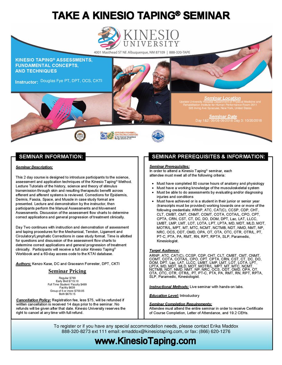 kinesio_uni's tweet photo. **ATTENTION** Syracuse, NY, We are having Day 1-3 Kinesio Taping Seminars in your area!!! Receive CEUs and become 1 step closer to being certified!! #NYPTA #KinesioTape https://t.co/jag0fIVLIf