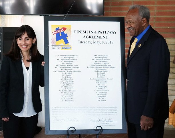 BAKcollege's tweet image. President @sonyachristian and President Horace Mitchell signed the commitment to Finish in 4 - a program that supports students to transfer from @BAKcollege to @CSUBakersfield and complete a baccalaureate degree in 4 years! 
#BC2CSUB #TransferPathways