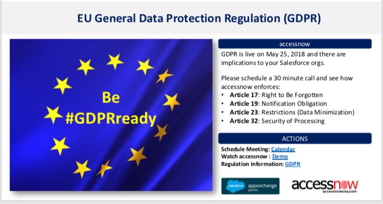 accessnowusa's tweet photo. #GDPRready #GDPR #GDPRcompliance @Salesforce @SalesforceAdmns #emergencyaccess #dataprivacy #getmeaccessnow https://t.co/42GgYPZ8nf