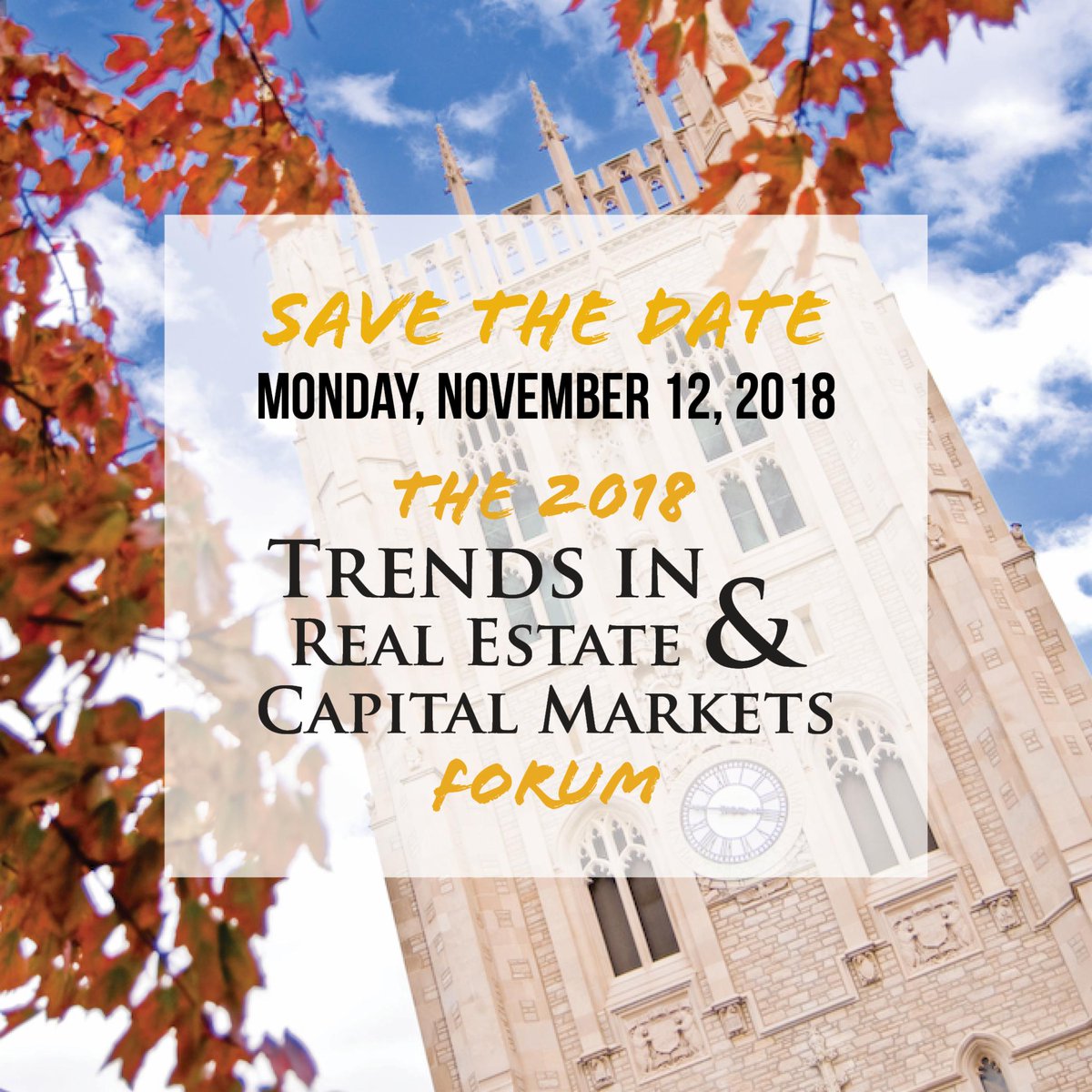 SIRECMForum's tweet photo. @MizzouBusiness mark your calendars! The Smith Institute Trends in Real Estate and Capital Markets Forum returns this fall. #Mizzou https://t.co/Zpv4xh31dM