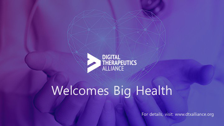 wearebighealth's tweet photo. We are excited to join the @DTx_Alliance today. It is great to be working alongside such innovative and capable partners as we bring #digitaltherapeutics to the millions of individuals who can benefit from our clinically proven digital solutions  https://t.co/QQFCSzQvwA #DTxChat https://t.co/ywgerBcj10