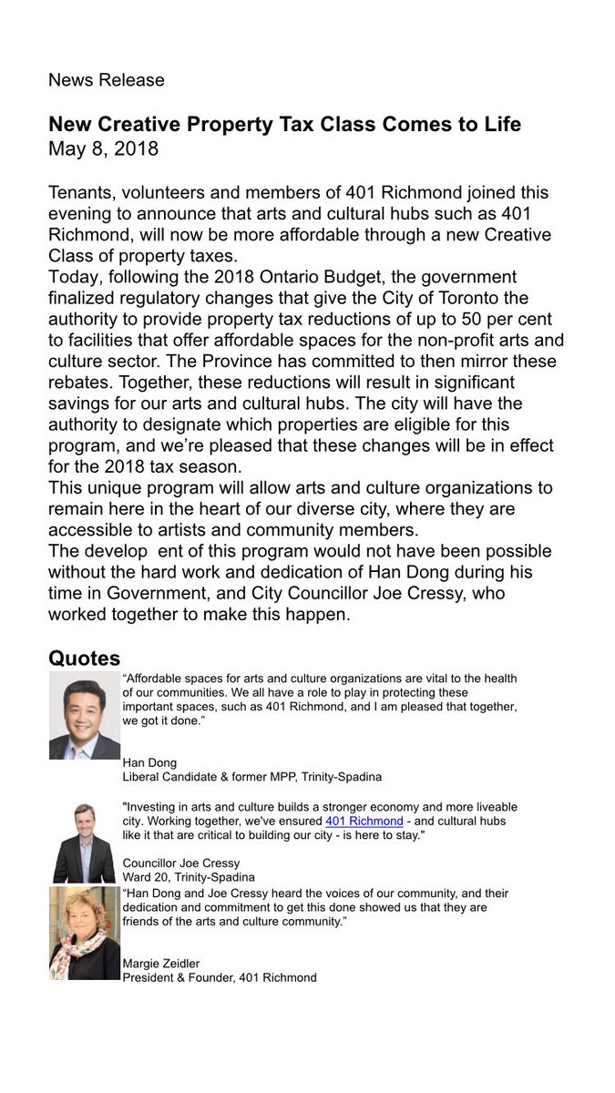 401Richmond's tweet photo. New Creative Property Tax Class Comes to Life @HanDongOntario @joe_cressy @Artscape https://t.co/3lIO0dhCjH