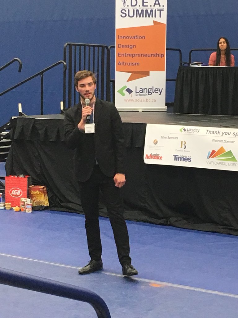 Weekend Fuel Bag founder Brady combats child poverty and wins $2000 as a winner at #IDEASummit in SD 35. Learn more at weekendfuelbag.ca #Think35
