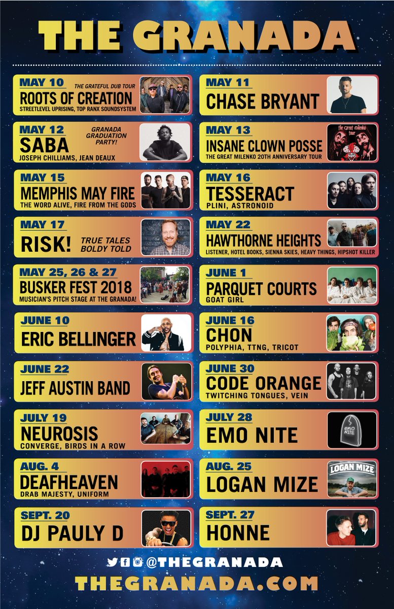 theGranada's tweet image. It's that time again! RT and follow us for a chance to win a FREE pair of tickets to any show on our calendar! Picking a winner on Monday.