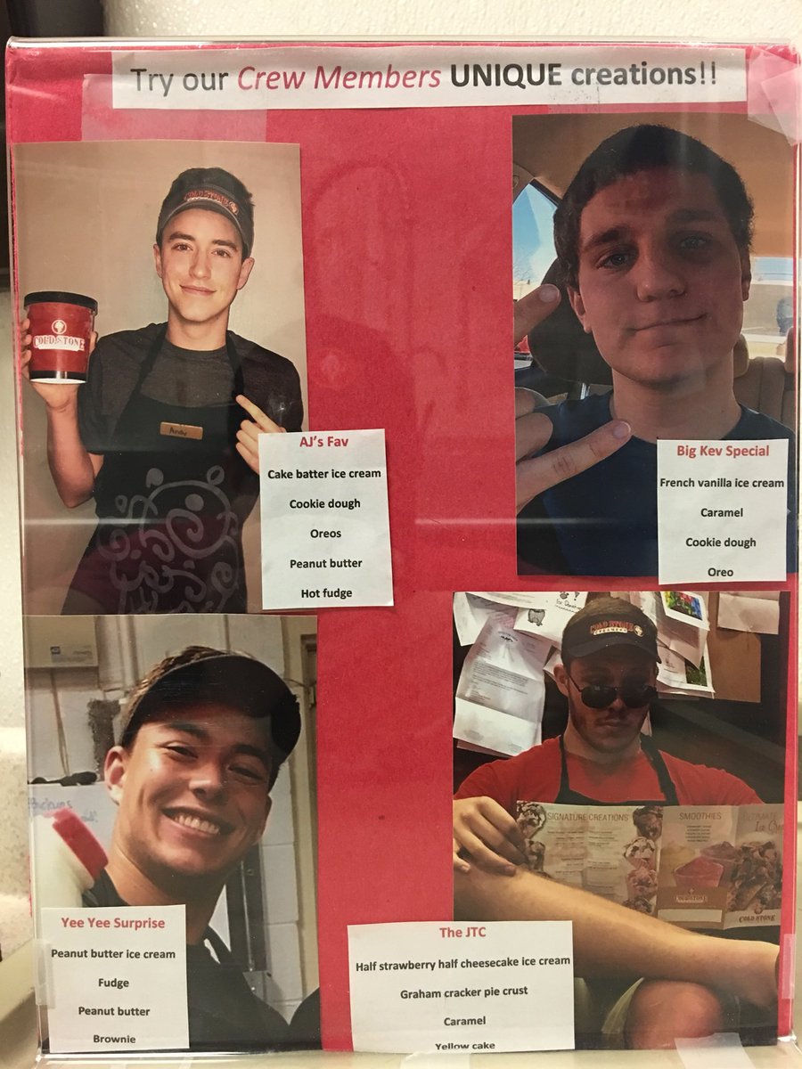 CSC_Westerville's tweet photo. COLDSTONE CHALLENGE: Come in and try our crew favorites! The crew member with the most orders at the end of the summer will win the title of The Ultimate Stonemasterπ¦
#TeamAJ
#TeamBigKev
#TeamYeeYee
#TeamJTC https://t.co/qlo1NnJmdw