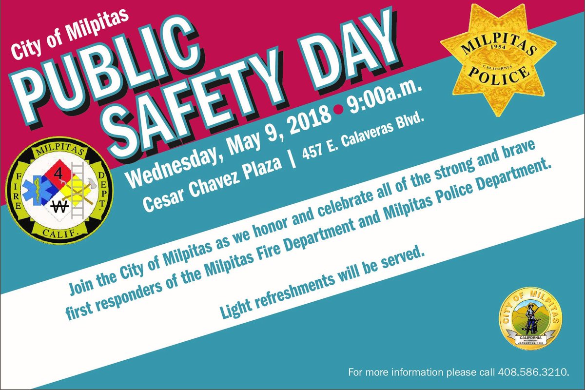 MilpitasCityJob's tweet photo. Join us to honor the brave first responders in the City of Milpitas!  We will be celebrating the work of the @MilpitasFire and @MilpitasPD on Wednesday at 9:00AM in Cesar Chavez Plaza.  #JoinUs https://t.co/iRq1R1lu4q #Hiring https://t.co/FD7C1QsDRl