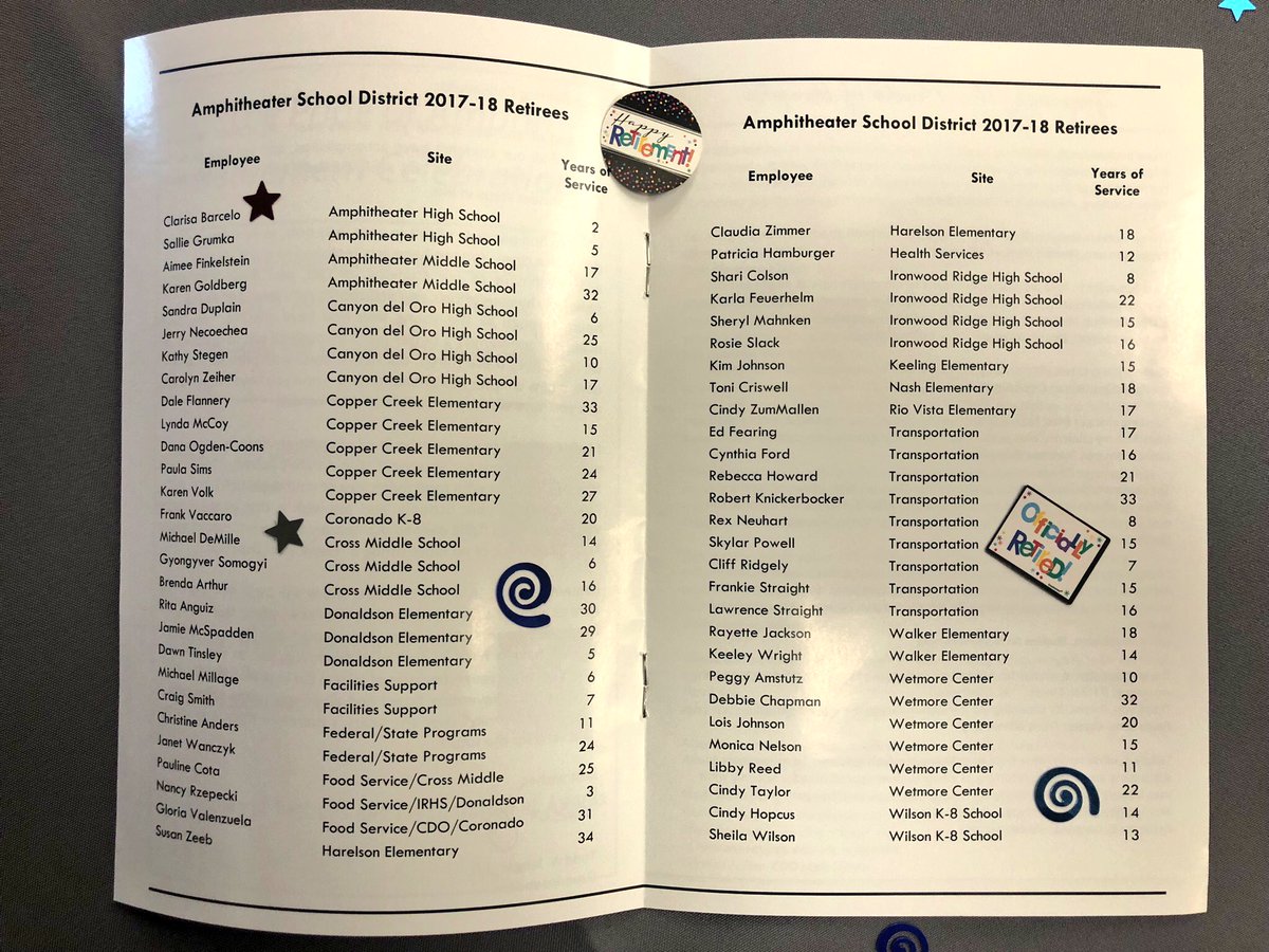AmphiSchools's tweet photo. We are getting ready to honor our 2017-18 retirees! “Don’t cry because it’s over, smile because it happened!” ~ Dr. Seuss 

Follow our story on Instagram: @AmphiSchools 

#DiscoverAmphi #PrideofAmphi https://t.co/MtZNT4gttg