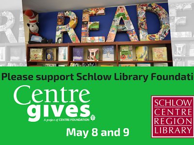 SchlowLibrary's tweet photo. If you haven’t already made a #CentreGives donation to #SchlowLibraryFoundation, NOW is a great time! Visit https://t.co/j9qiKIDdCH. #GoSchlow! @CentreFNDN @ContributaryGiv https://t.co/gPRyTBcOhb