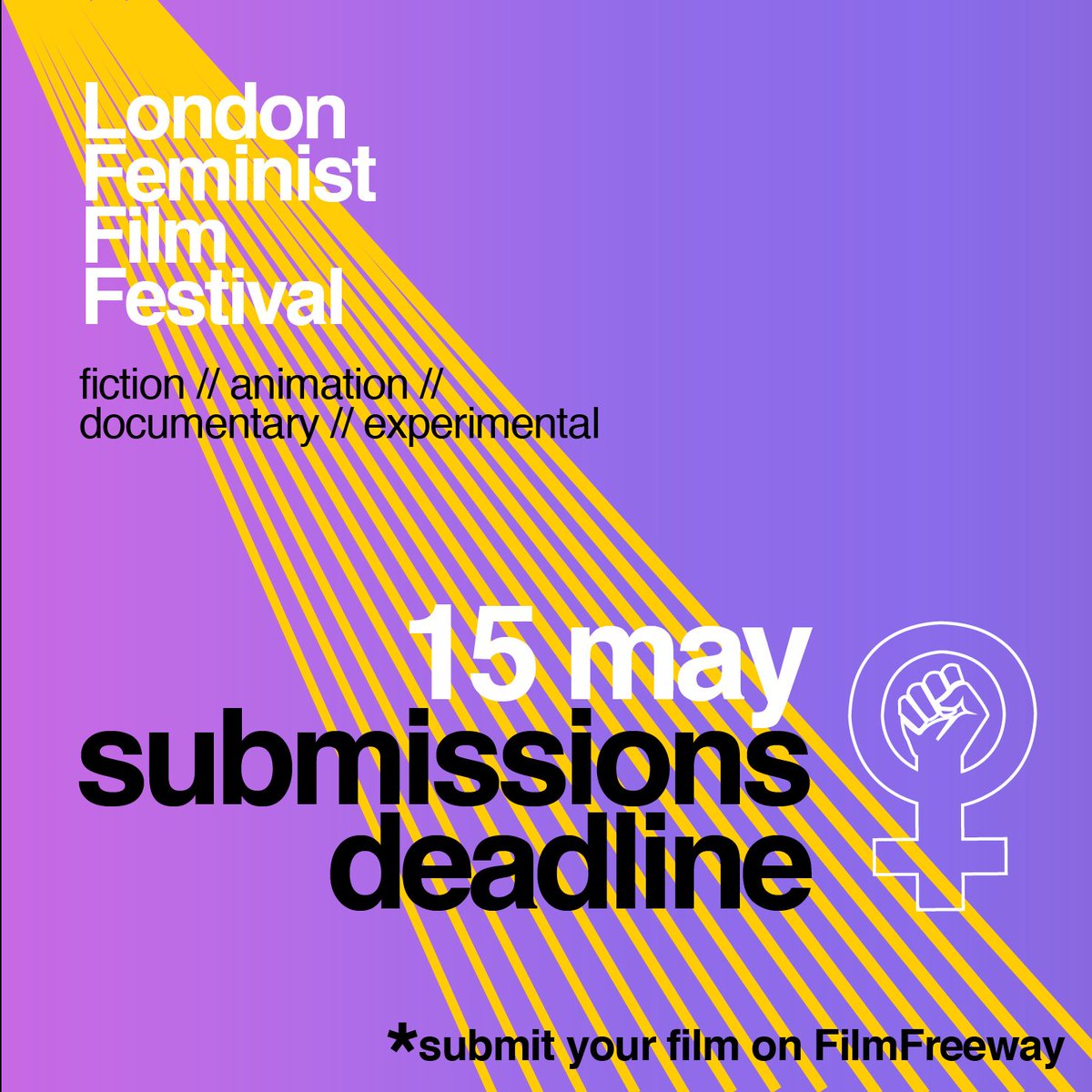 The London Feminist Film Festival is nearing its final deadline of May 15th! Submit your #feministfilm, any length, country and year welcome. LGBTQIA and BAME filmmakers are strongly encouraged!
filmfreeway.com/LondonFeminist… 
#filmfestival #womeninfilm  #filmlondon #londonfestivals