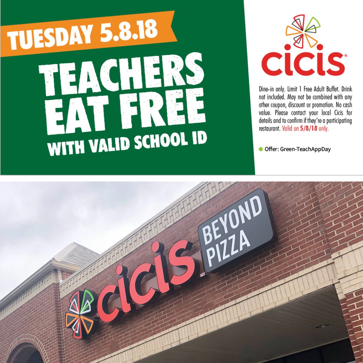 heymrtran's tweet photo. @MyCicis Thanks for the Teacher Appreciation buffet! https://t.co/rdCqtM5emO