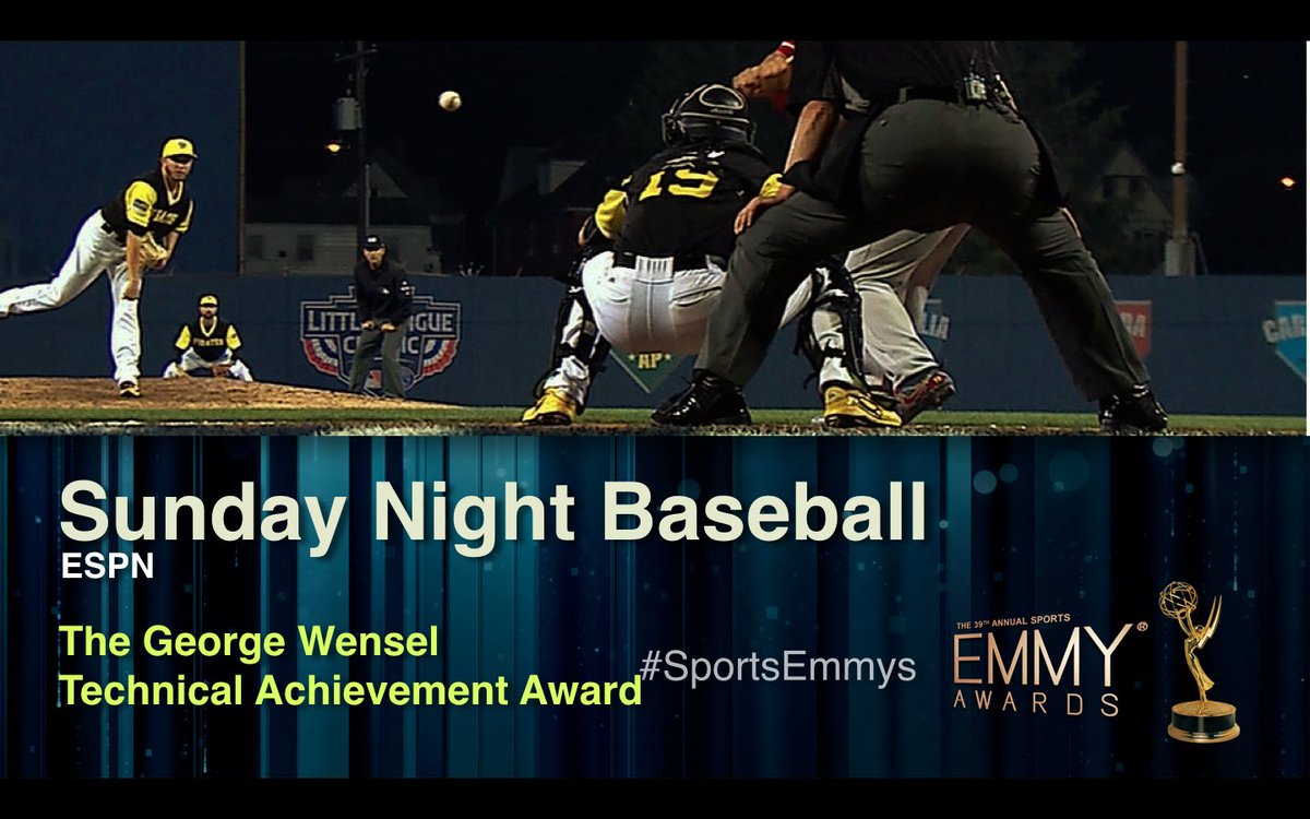 sportsemmys's tweet photo. The Emmy for The George Wensel Technical Achievement Award goes to @espn Sunday Night Baseball "Front Row Cam"  #SportsEmmys https://t.co/eH7XxJThnU