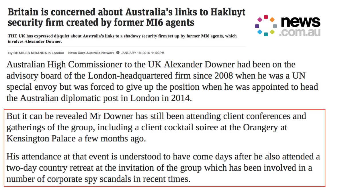 Who is ALEXANDER DOWNER?• Hakluyt Advisory Board member 08-14, shareholder and still attending corporate meetings as recently as late 2015• Secured $25m for Clinton Foundation while Australian Foreign Minister (96-07)• Also UN Envoy to MIFSUD’s native Cyprus 08-14