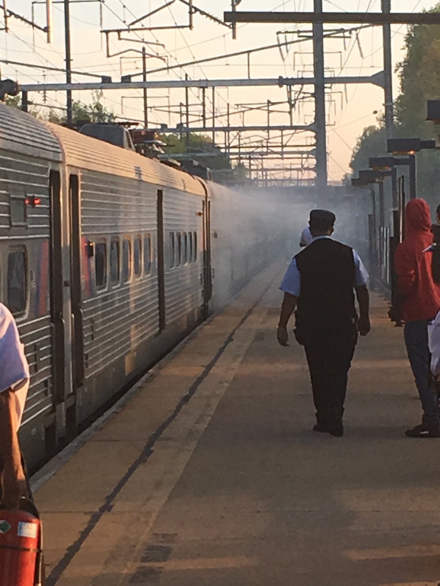 AmongTheQuadi's tweet photo. My train’s not going anywhere, ‘cuz it’s kind of on fire. #njtransit #princetonjunction #hamilton https://t.co/zYj7mXWAYr