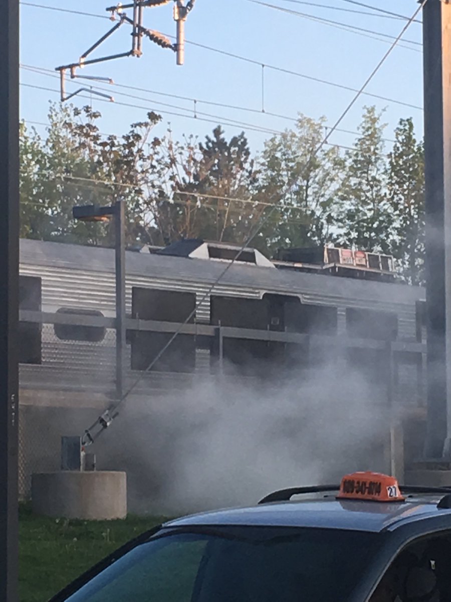 AmongTheQuadi's tweet photo. My train’s not going anywhere, ‘cuz it’s kind of on fire. #njtransit #princetonjunction #hamilton https://t.co/zYj7mXWAYr