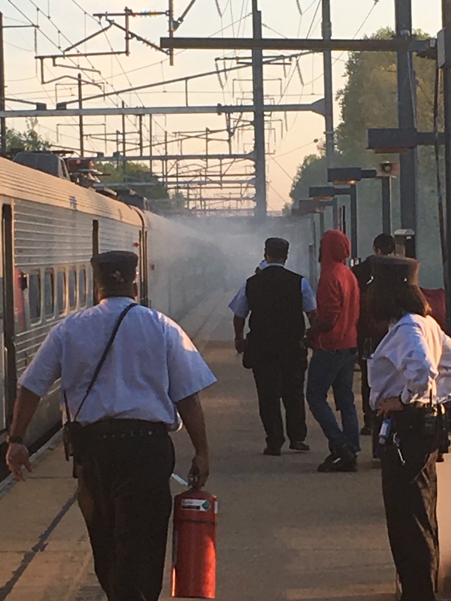 AmongTheQuadi's tweet photo. My train’s not going anywhere, ‘cuz it’s kind of on fire. #njtransit #princetonjunction #hamilton https://t.co/zYj7mXWAYr