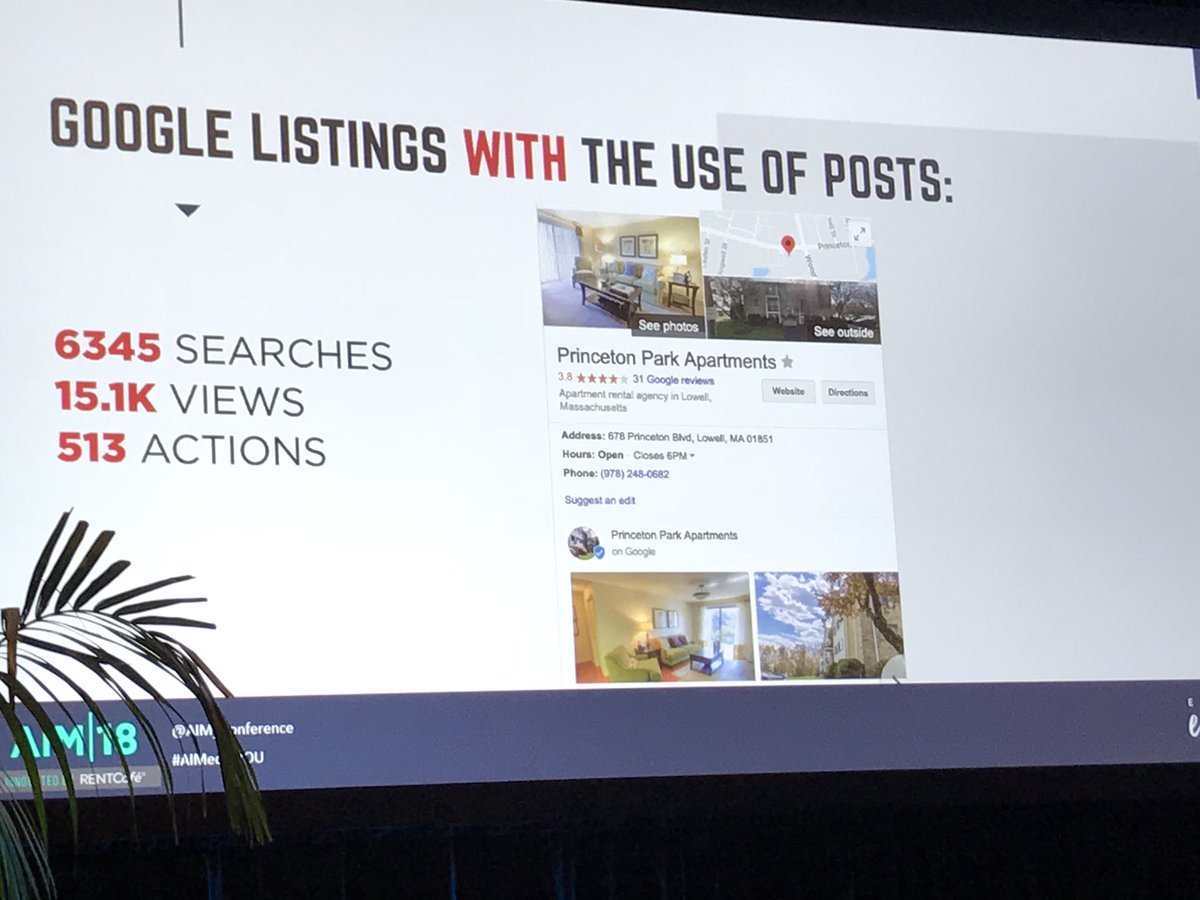 EntrataSoftware's tweet photo. @PrincetonApts @SGreenough showcasing the value of Google posts. #AIMedAtYOU https://t.co/lQYyru9TkY