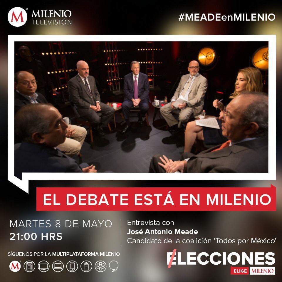 #ElDebateEstáEnMILENIO 

Carlos Marín, <a href="/aguilarcamin/">Héctor Aguilar Camín</a>, <a href="/azucenau/">Azucena Uresti</a>, <a href="/jpbecerraacosta/">Juan Pablo Becerra-Acosta Molina</a>, <a href="/puigcarlos/">Carlos Puig</a>, y <a href="/jshm00/">Jesús Silva-Herzog M</a> platicaron con <a href="/JoseAMeadeK/">José Antonio Meade🇲🇽</a> 

¿Habló de todo? No te pierdas #MEADEenMILENIO HOY a las 21h en <a href="/mileniotv/">Milenio Televisión</a> 

 tv.milenio.com #Elecciones2018