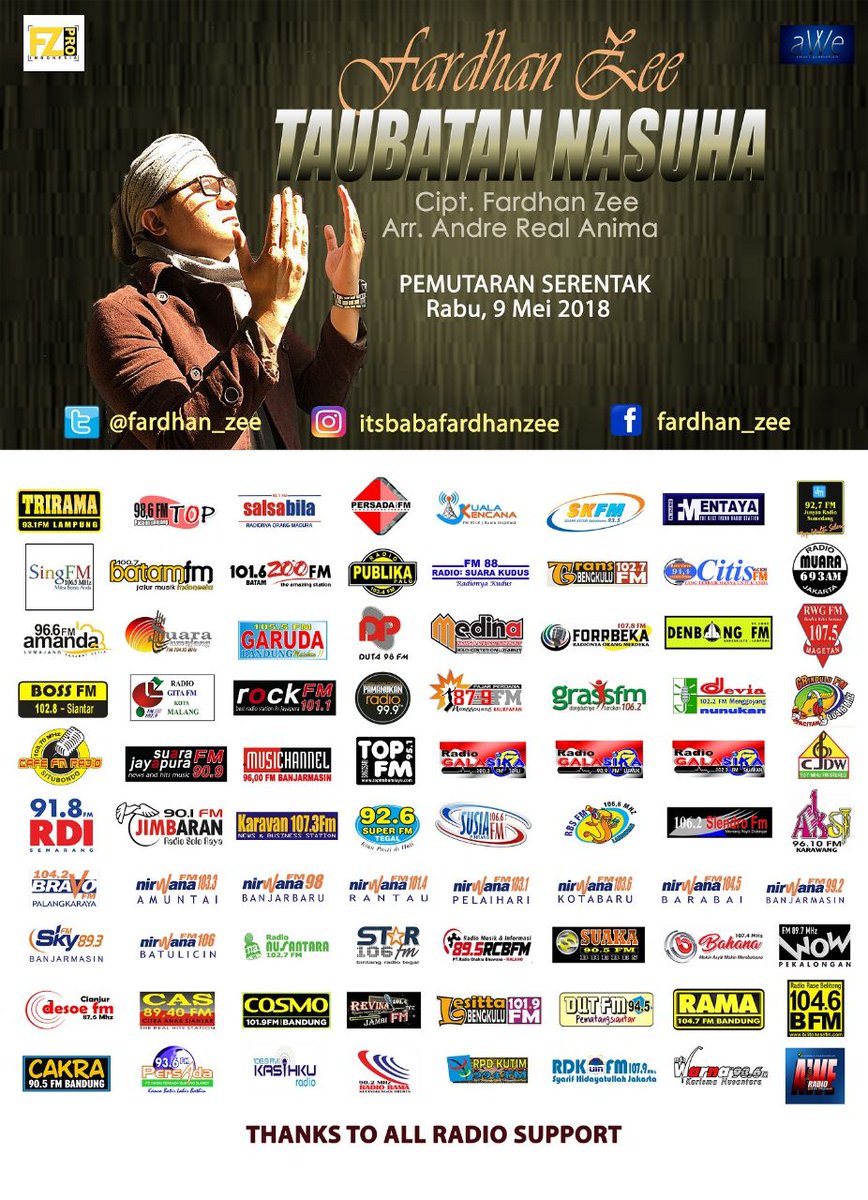 RadioDuta98fm's tweet photo. Hari ini #PemutaranSerentak
#SingleReligi
@fardhan_zee #TaubatanNasuha
#FZpro Cc @aWe_Radiopromo
Di Program #DutaTopNews
MD @weniapriana https://t.co/YCCnjKSavn