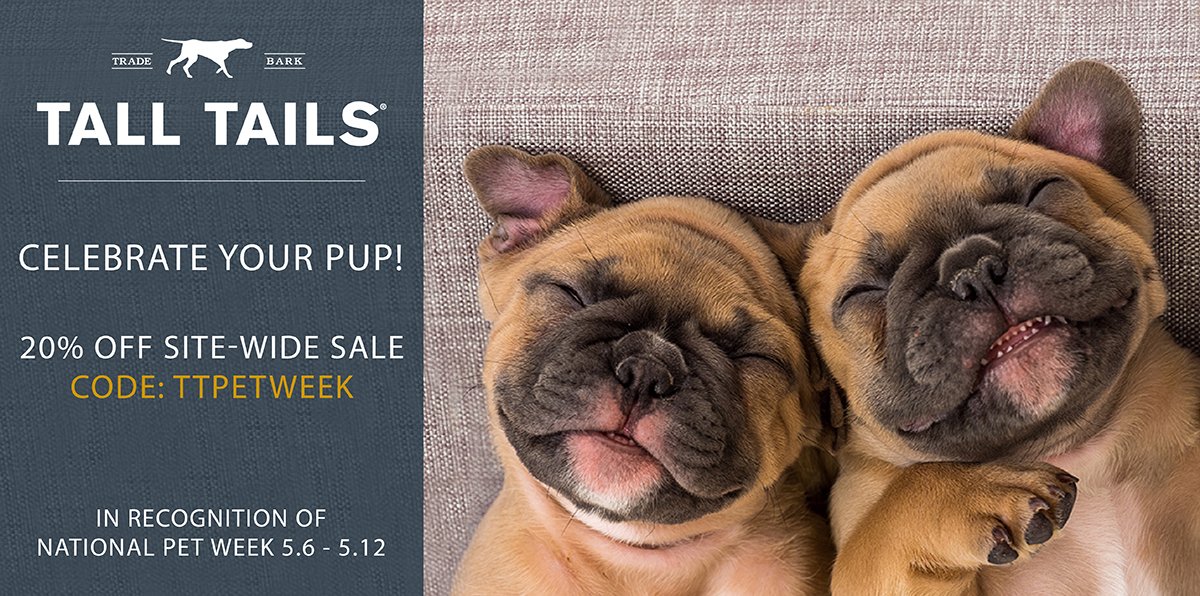 Happy National Pet Week! To celebrate our favorite 4-legged friends, we are offering you 20% off our entire site. Enter 'TTPETWEEK' at checkout from today through May 12th, 2018 to receive the discount. All orders over $50.00 ship for free. Get shopping! bit.ly/2hyxUir