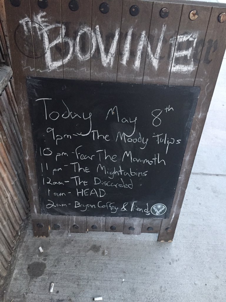 love this lineup of <a href="/fearthemammoth/">Fear the Mammoth</a> <a href="/themoodytulips/">The Moody Tulips</a> @the_discardedband <a href="/themightabins/">the mightabins</a> &amp; more TONIGHT at <a href="/bovinesexclub/">Bovine Sex Club</a> for #cmw2018!