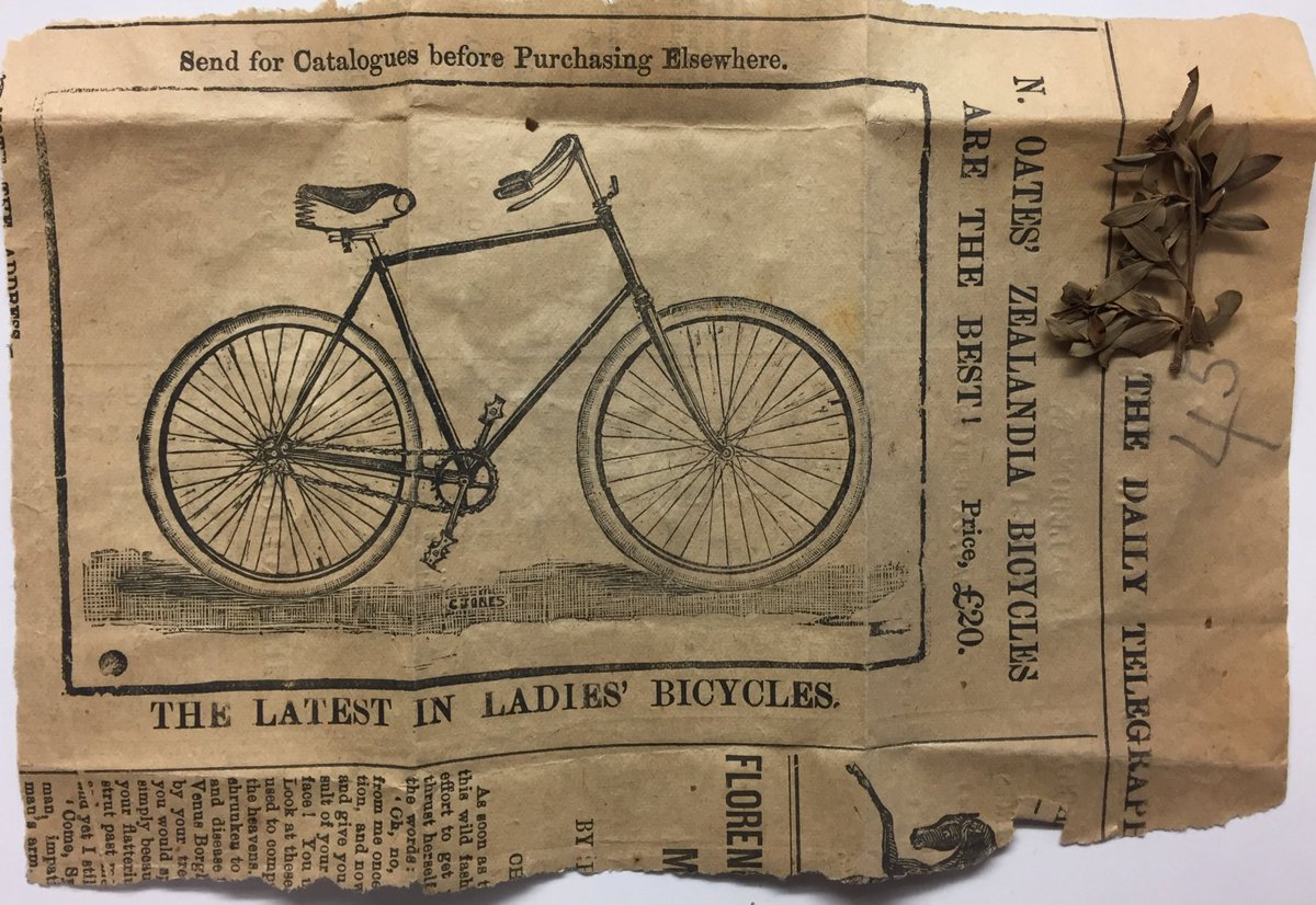 CarlosLehnebach's tweet photo. Hats, drapes and bikes for £20 (the latest in ladies bikes!!) among the many must haves advertised in local newspapers used by #NZBotanist #williamColenso 120+ years ago to wrap his collection of #seeds #NZplants @Te_Papa #WELTherbarium https://t.co/7OFMgchWJi